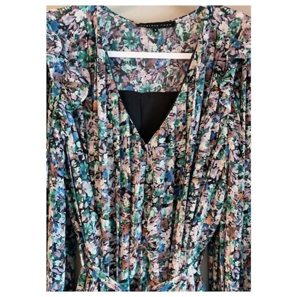 Ruffle Pleated Lined Floral Romper with Belt - Picture 6 of 12